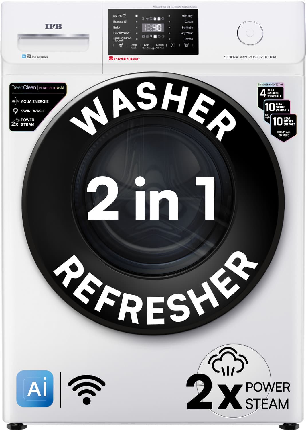 7 kg 5 Star with Steam Refresh Program, 9 Swirl wash, Eco Inverter, Powered by AI with Wi Fi Fully Automatic Front Load with In-built Heater White (SE...