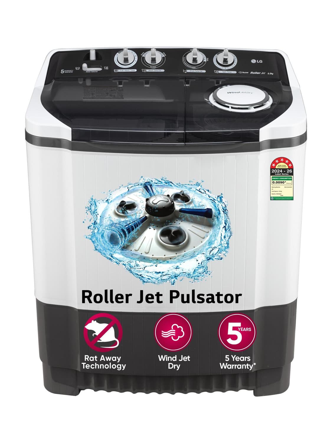 8 kg Semi Automatic Top Load Grey (P8015SGAZ)