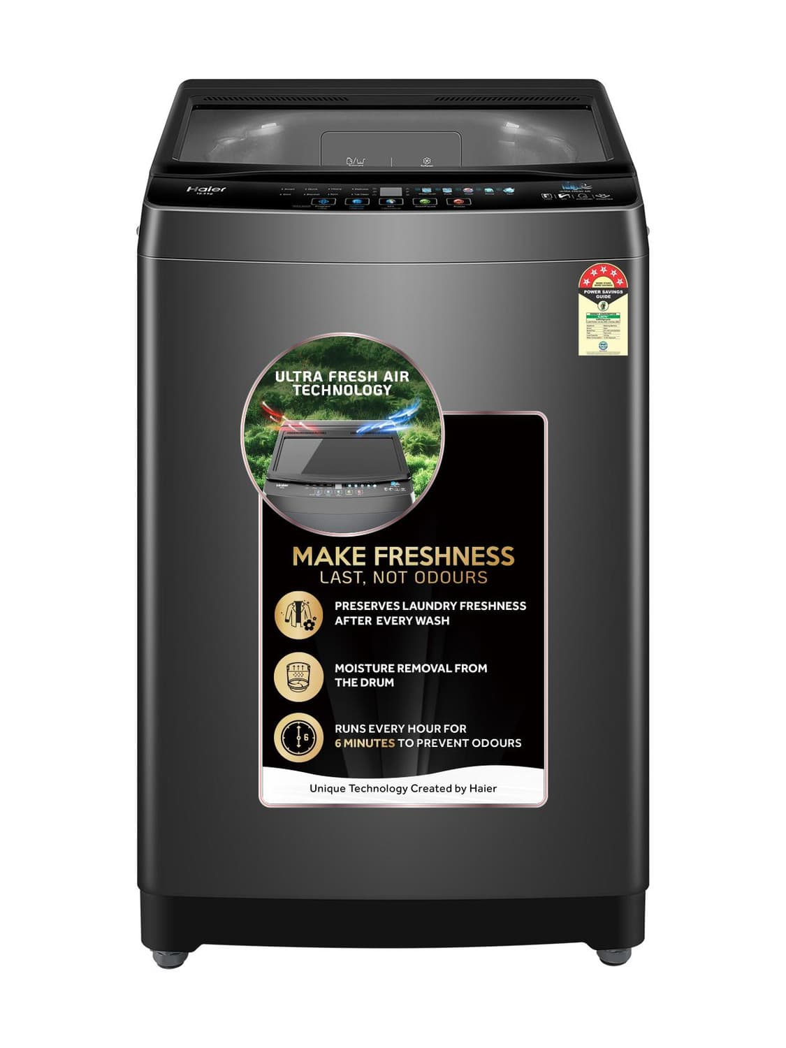 Haier 10.5 kg With Ultra Fresh Air Technology, Oceanus Wave Steel Drum, Balance Clean Pulsator, Custom Wash Cycles with 15 Mins Quick Wash, Magic Filt...