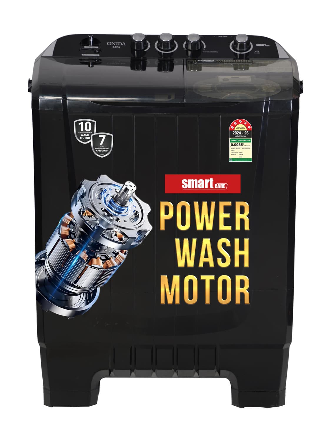 8.5 kg 5 Star With 1450 RPM & Rust Proof Body Semi Automatic Top Load Black (S85TIB)