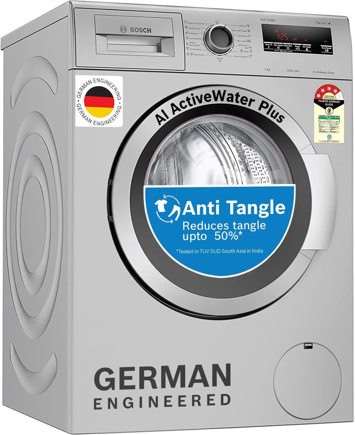 BOSCH 7 kg Drive Motor, Anti Tangle, Anti Vibration Fully Automatic Front Load with In-built Heater Grey (WAJ2416SIN)