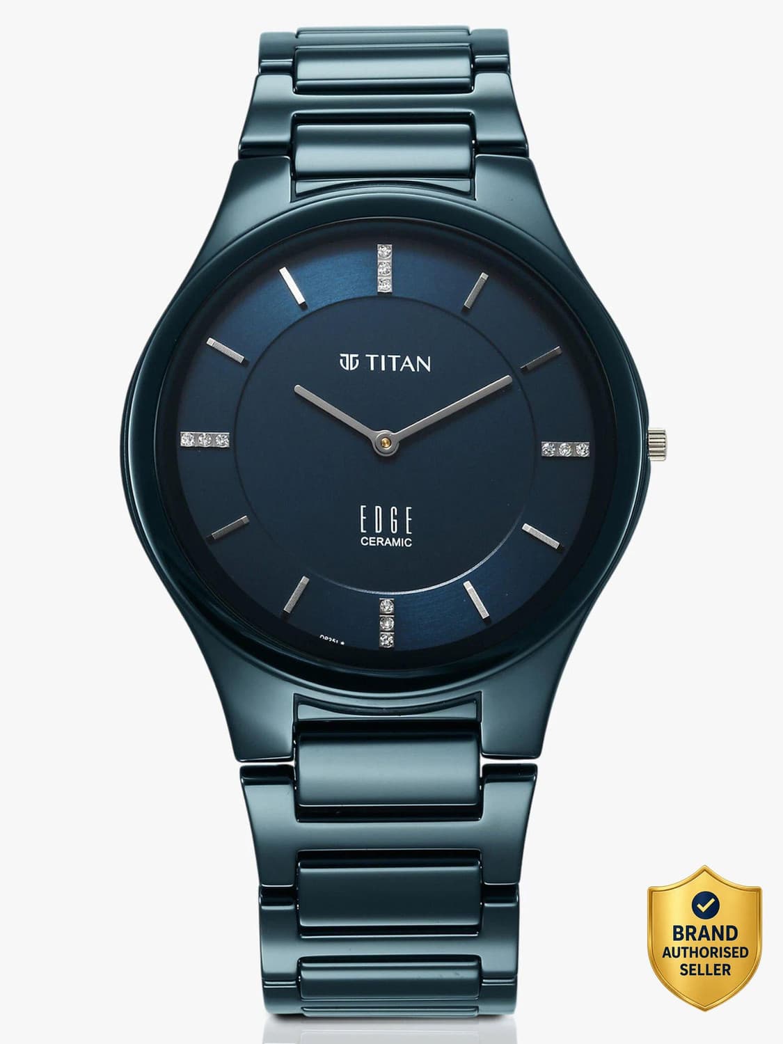 Titan Edge Ceramic Quartz in Atlantic Blue Dial with Diamonds Analog Watch - For Men
