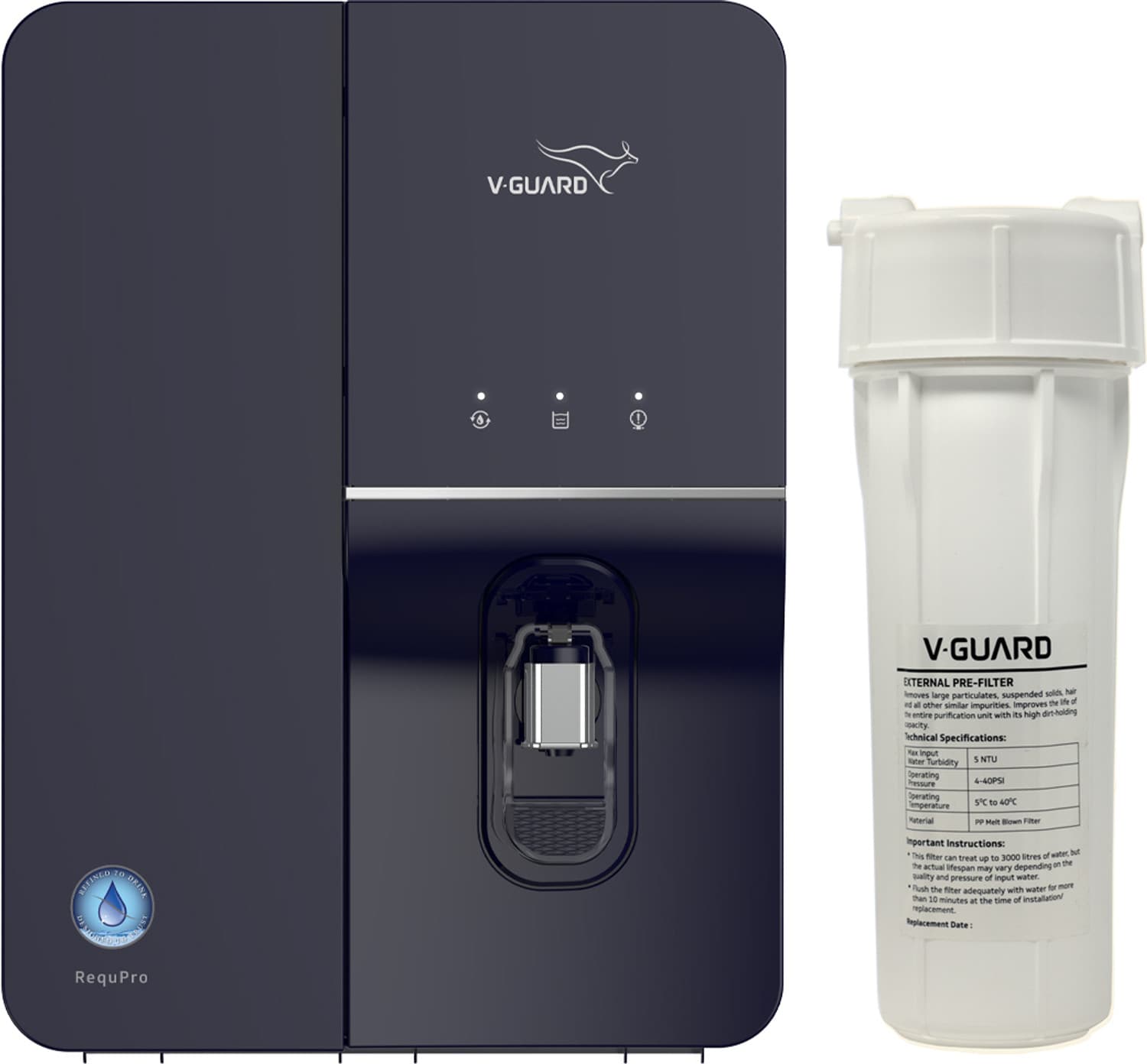 V-Guard Requpro High Recovery RO ,3X Water Saving 6.5 L RO + UV + UF + Minerals Water Purifier