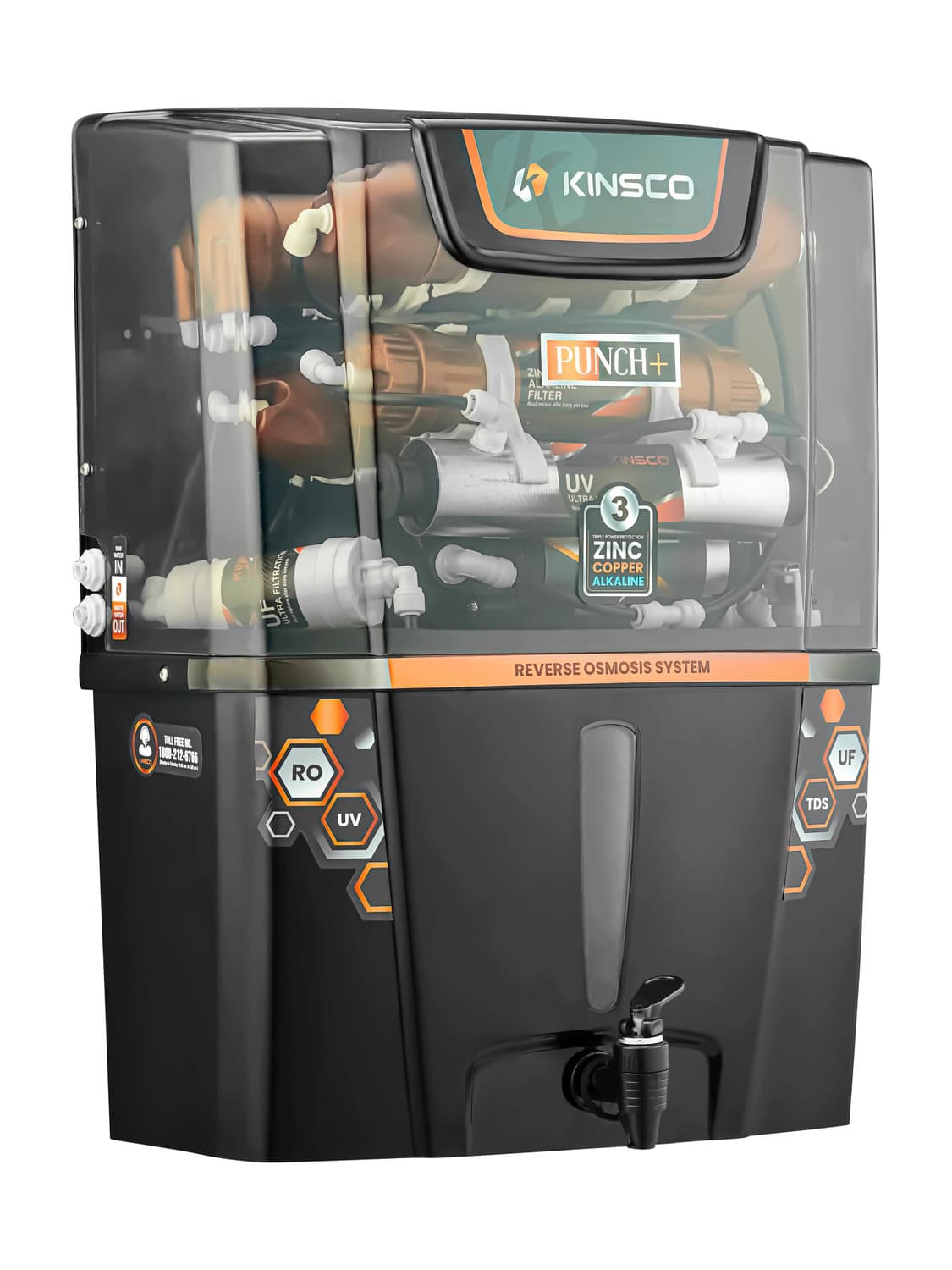 Kinsco Aqua Punch+ Zinc Copper and Alkaline 15 L RO + UV + UF + Copper Guard + pH enhancer Water Purifier with Prefilter