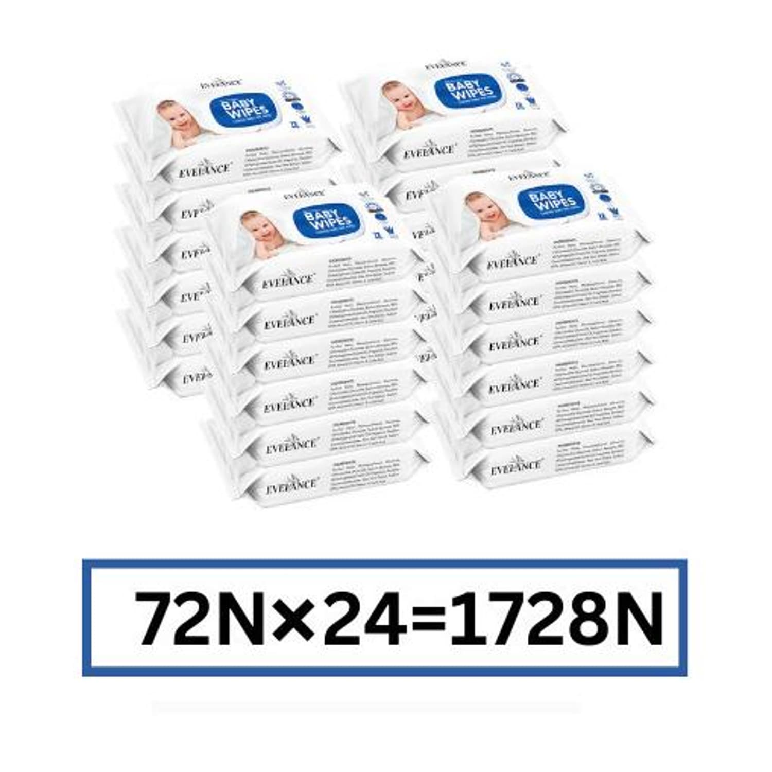 EVELANCE Caring Baby Wet Wipes with lid & Aloe Vera Extract| 72 Pieces|Pack Of 24