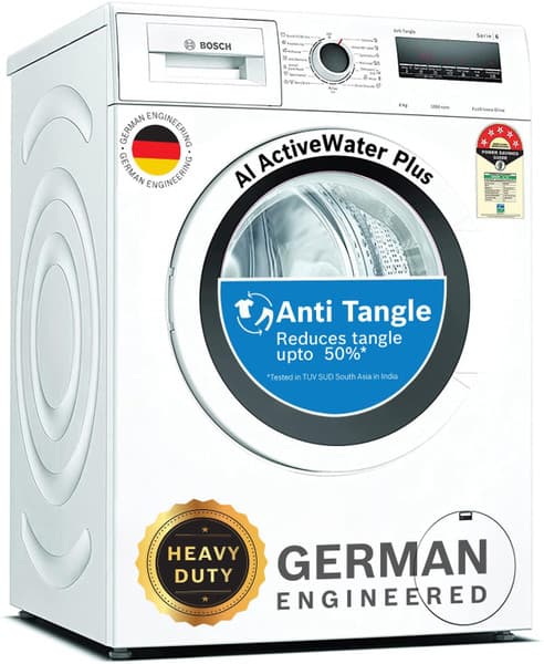 BOSCH 8 kg Drive Motor, Anti Tangle, Anti Vibration Fully Automatic Front Load with In-built Heater White (WAJ2426AIN)