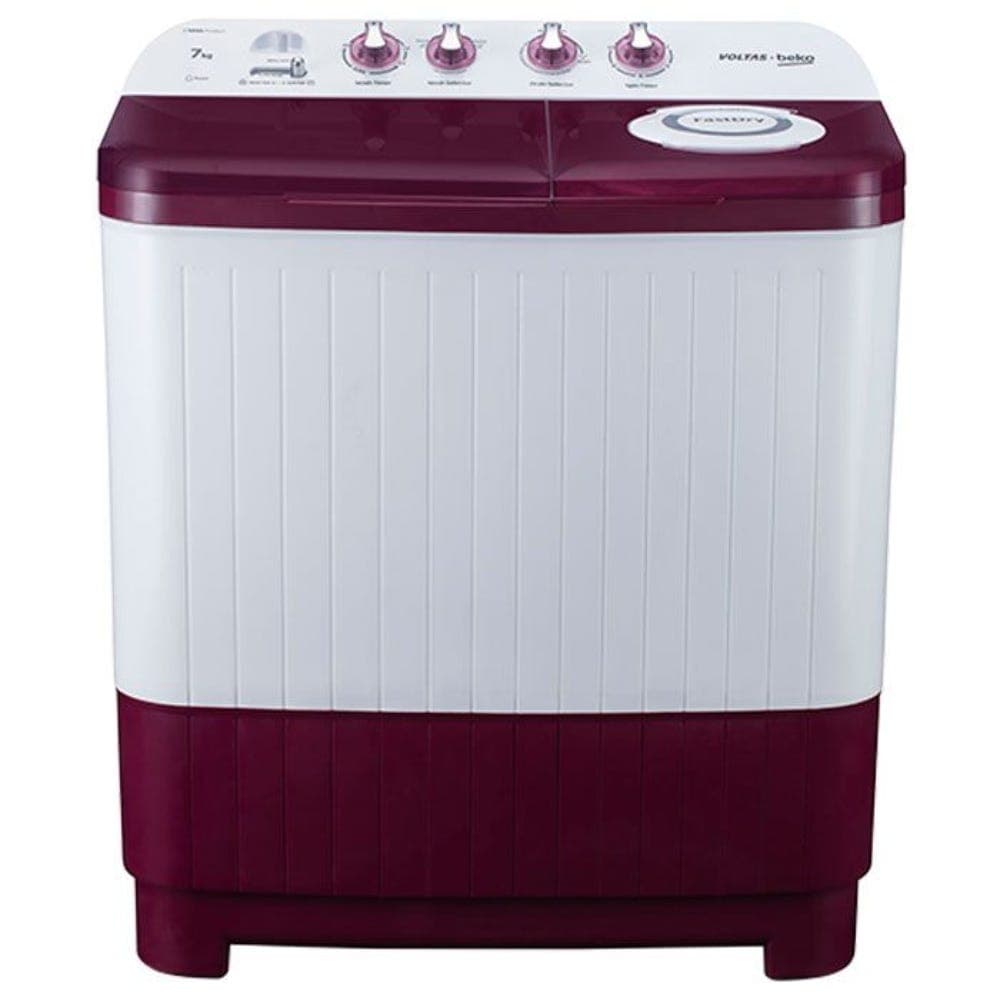Voltas Beko 7 KG 5 Star Semi Automatic Top Load Washing Machine | Fast Dry Technology | IPX4 Control Panel | Double WaterFall (WTT70DBRT, Burgundy)