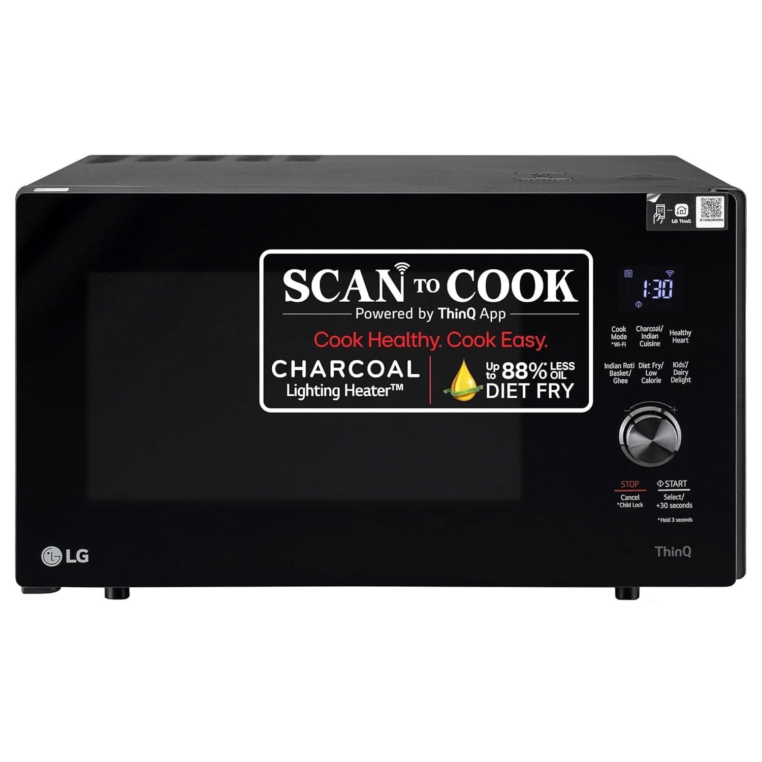 LG 28 Litres Wi-Fi Enabled Charcoal Microwave Oven with Child Lock | 30 Healthy Heart Auto Cook Menu | LG ThinQ (MJEN286UFW, Black)
