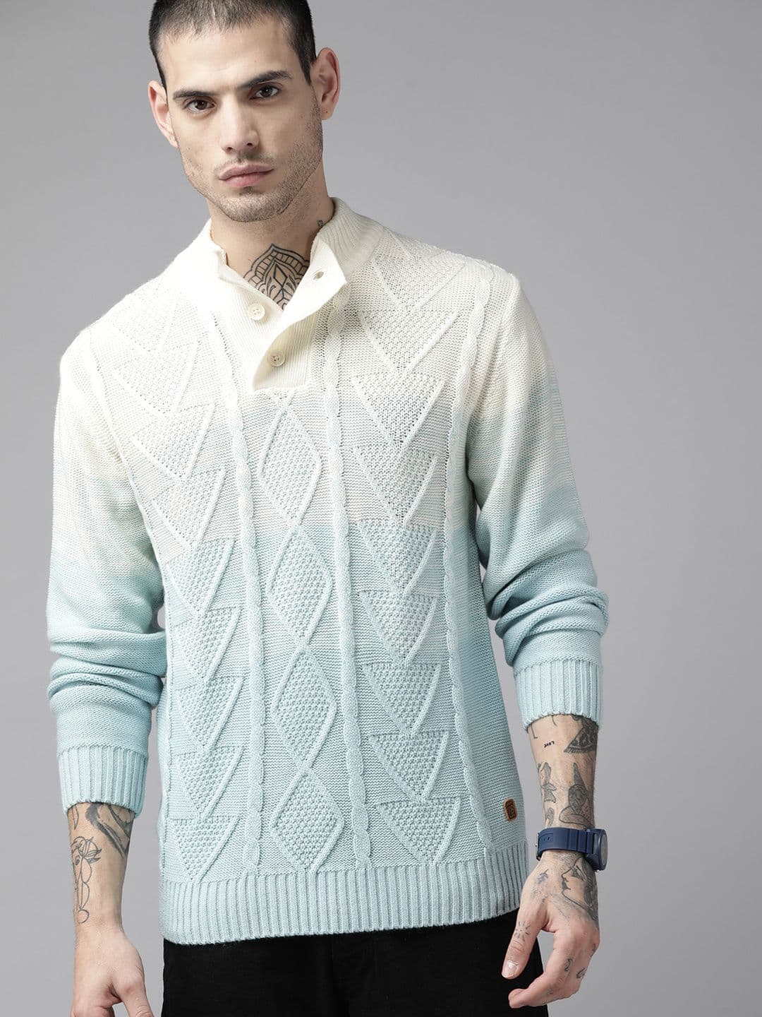 Blue Wire T Rack The Roadster Lifestyle Co. Men Blue & Cream-Coloured Cable K… | Price ...